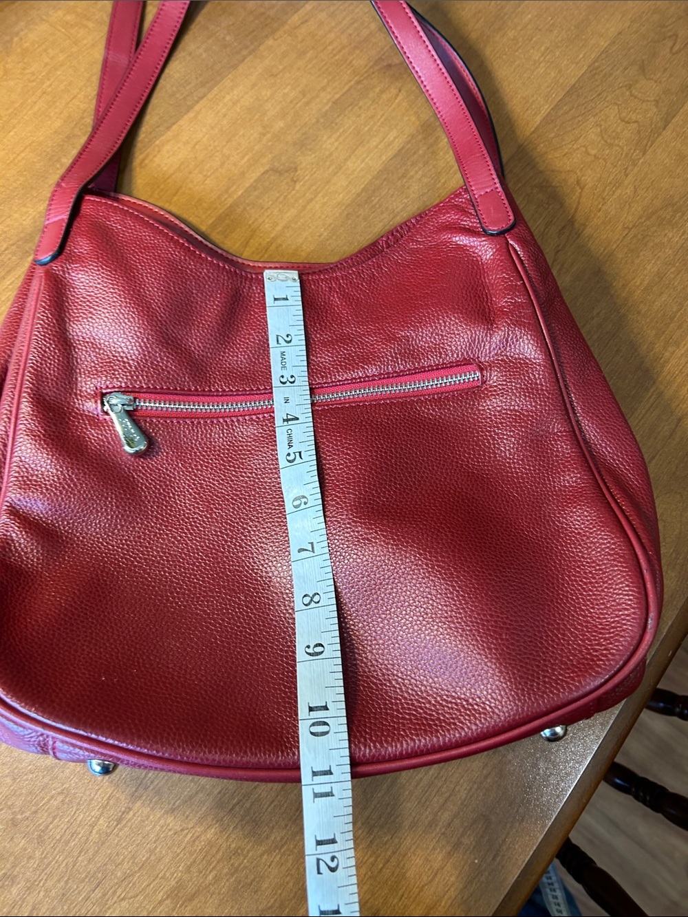 S Zone Red Leather Shoulder Tote Bag - Picture 12 of 12